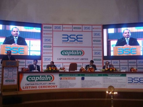 Mr. Ramesh Khichadiya, Chairman & MD of Captain Polyplast giving his speech at listing event of company held at BSE, Mumbai under Captain Polyplast Listed in BSE